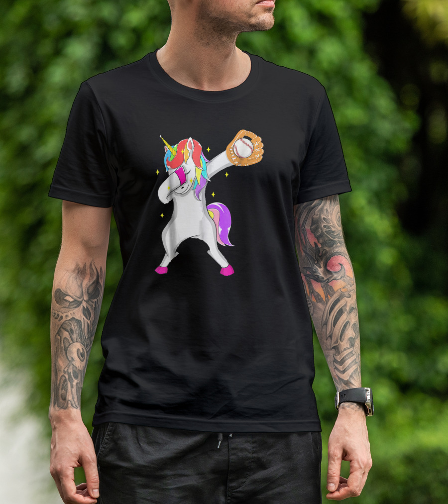 Softball Dabbing Unicorn Baseball Girls Teen Colorful Magic Glove T-Shirt