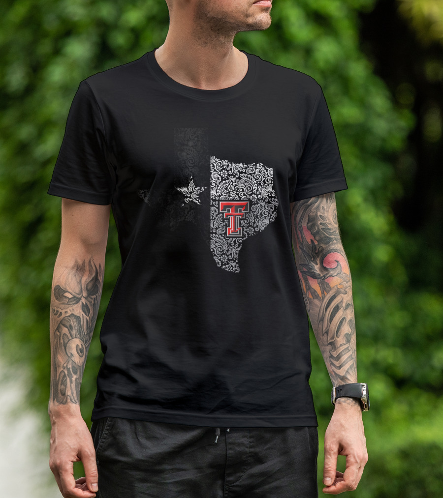 Texas Tech Red Raiders Paisley State Map With Lone Star And TTU T-Shirt