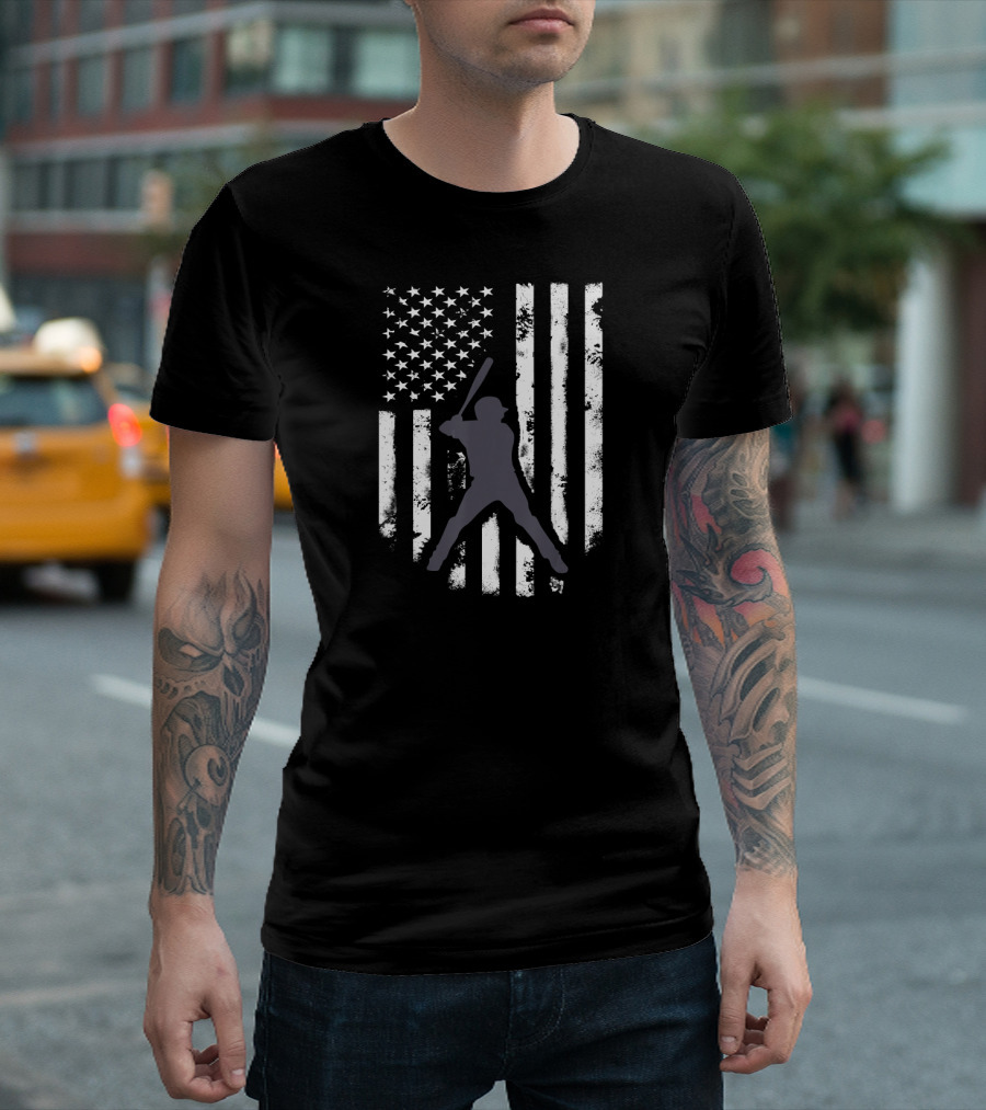 American Flag Baseball Player T-Shirt