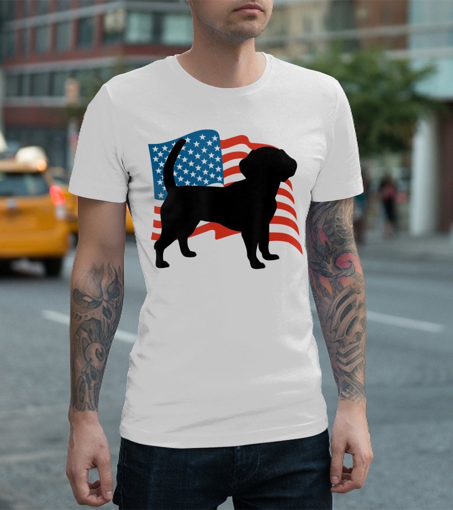 Beagle Dog Silhouette with American Flag for 4th of July T-Shirt