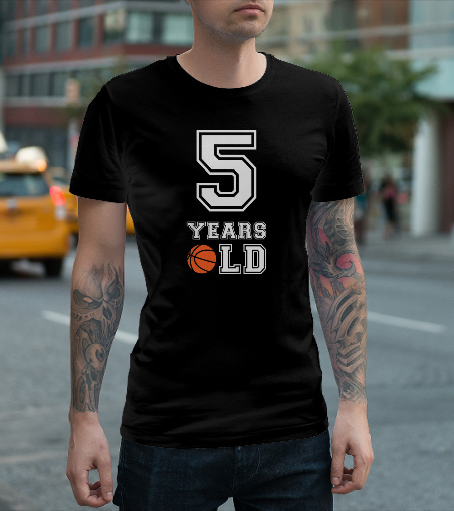 Kids 5 Years Old Basketball Birthday T-Shirt
