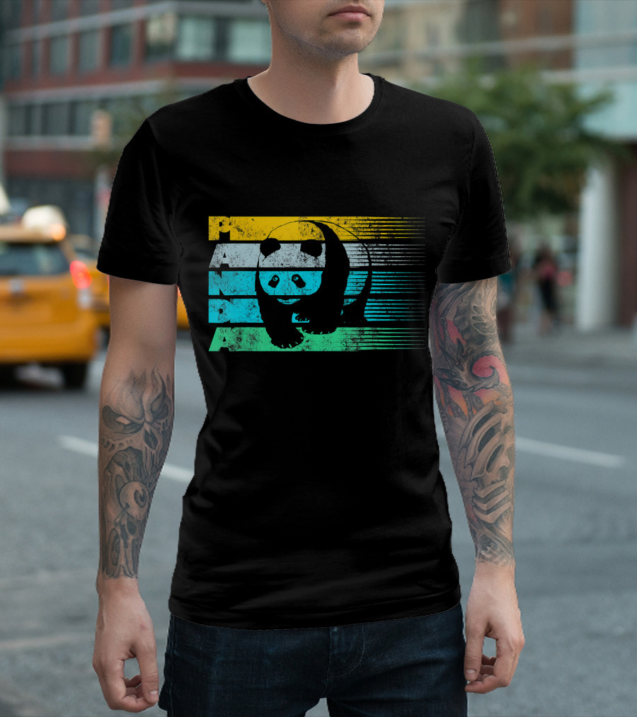 Cool Panda Bear Vintage Striped Panda T-Shirt