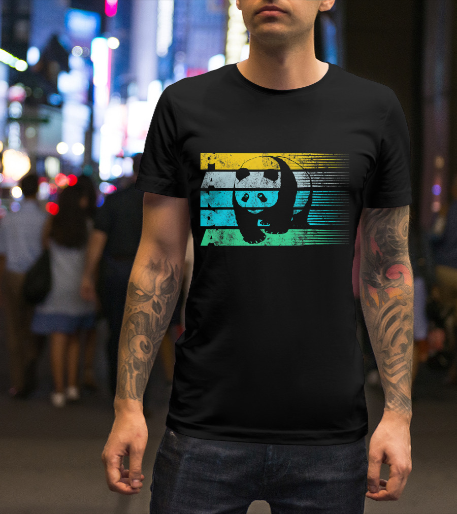 Cool Panda Bear Vintage Striped Panda T-Shirt