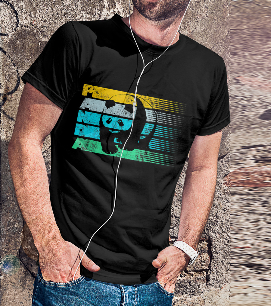 Cool Panda Bear Vintage Striped Panda T-Shirt