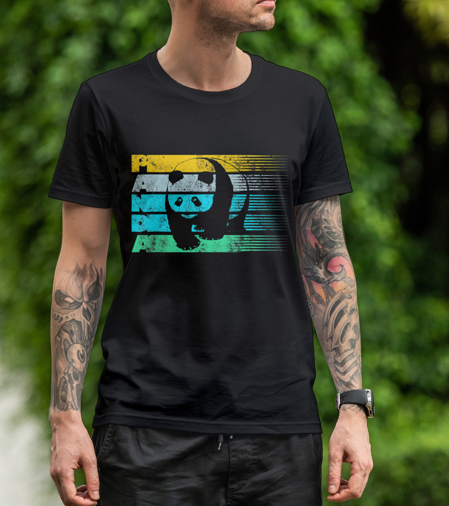 Cool Panda Bear Vintage Striped Panda T-Shirt