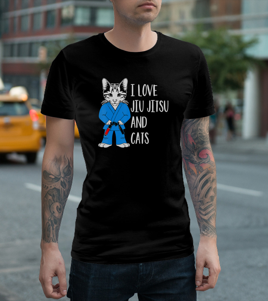 I Love Jiu Jitsu and Cats BJJ MMA Martial Arts Cat T-Shirt