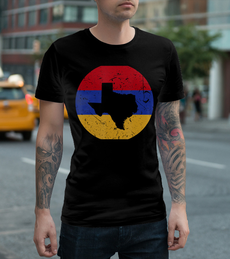 Proud Texan Armenian Heritage with Texas State Silhouette on Armenian Flag Colors T-Shirt
