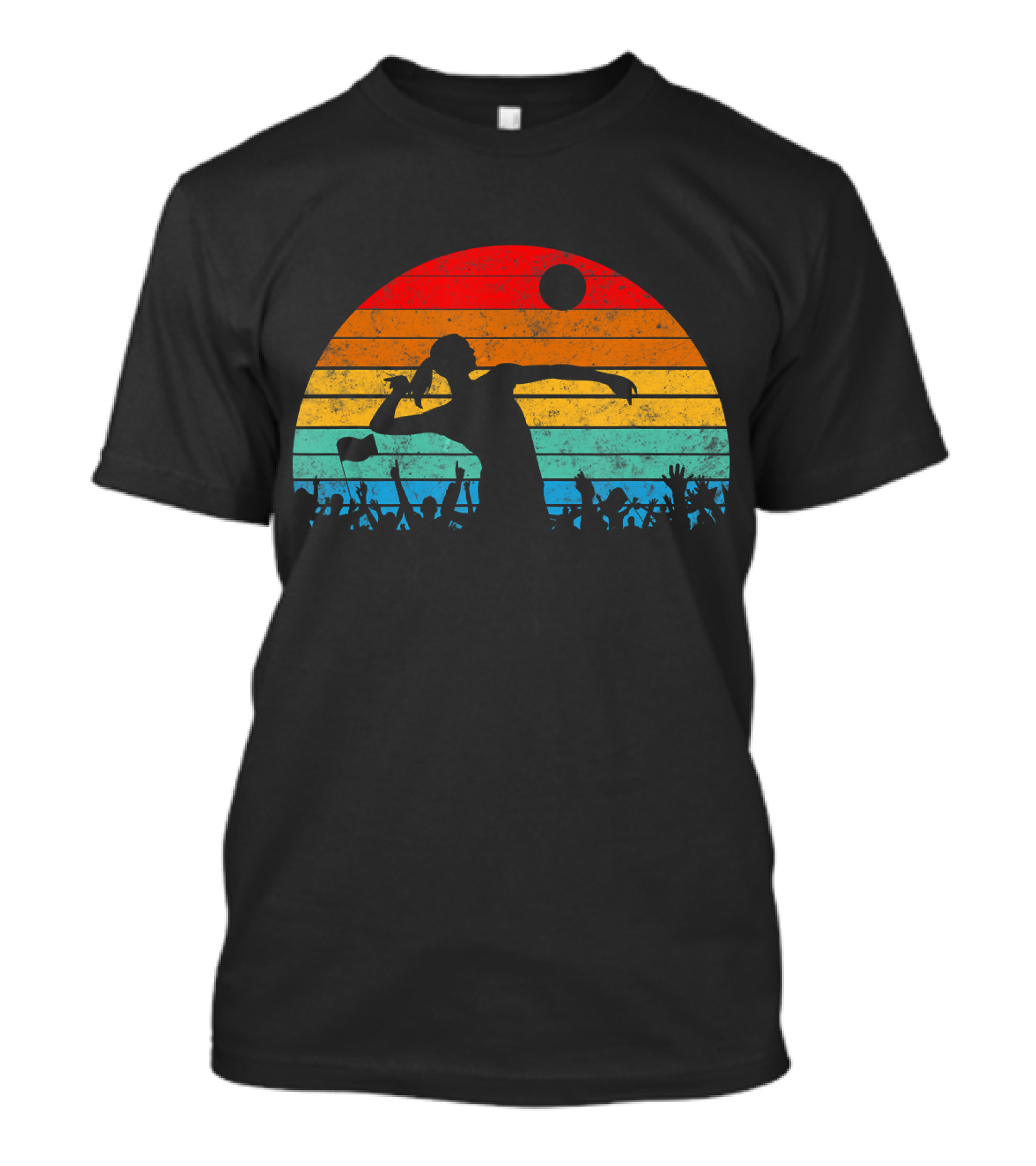 Volleyball Teen Girls Vinta Retro Sunset Silhouette Crowd T-Shirt
