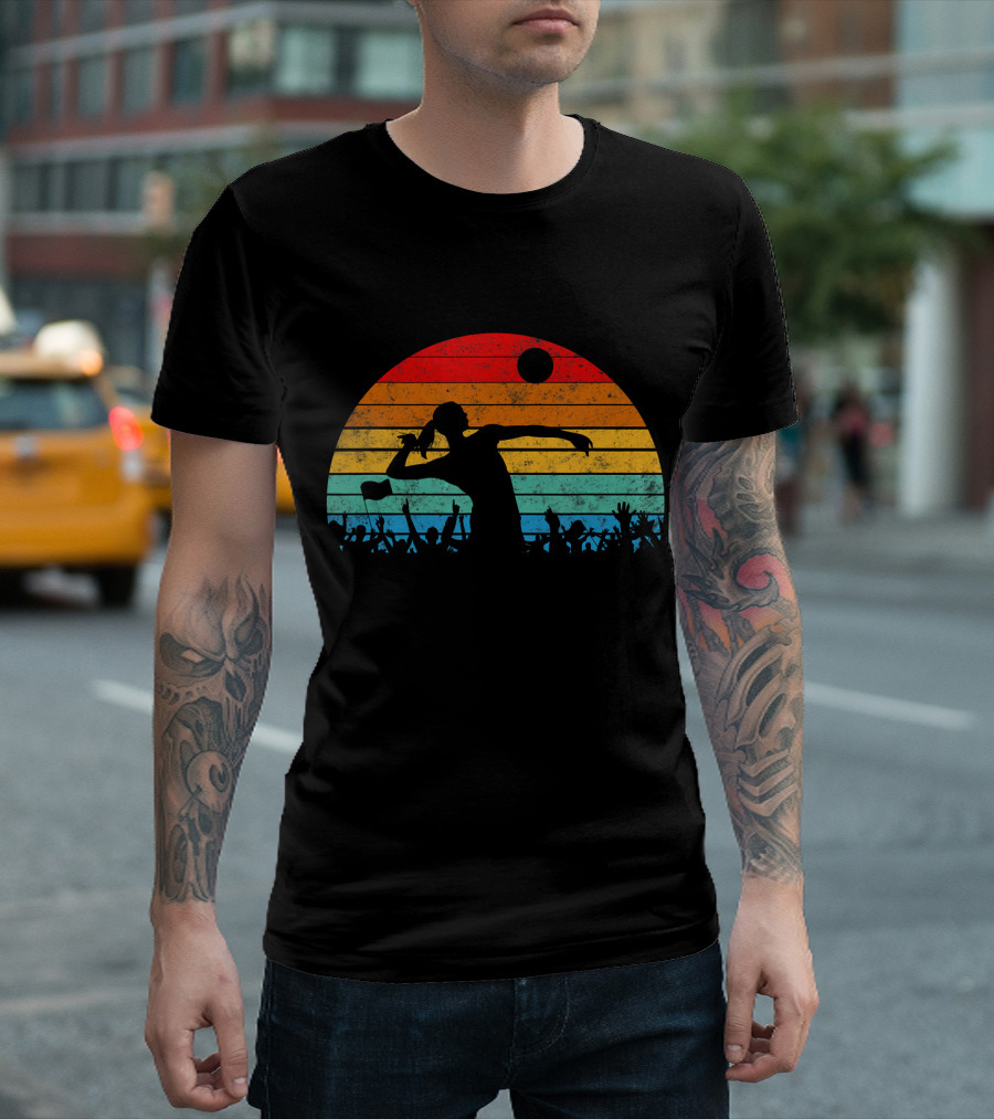 Volleyball Teen Girls Vinta Retro Sunset Silhouette Crowd T-Shirt