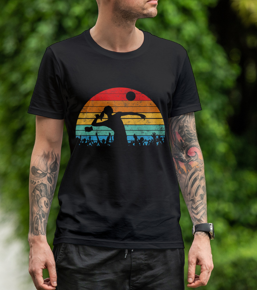 Volleyball Teen Girls Vinta Retro Sunset Silhouette Crowd T-Shirt
