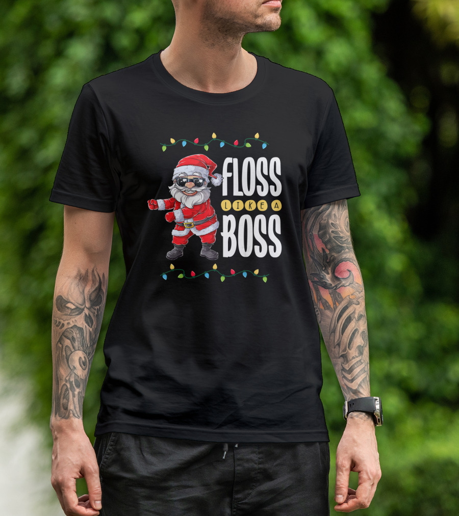 Floss Like A Boss Santa Christmas Lights T-Shirt