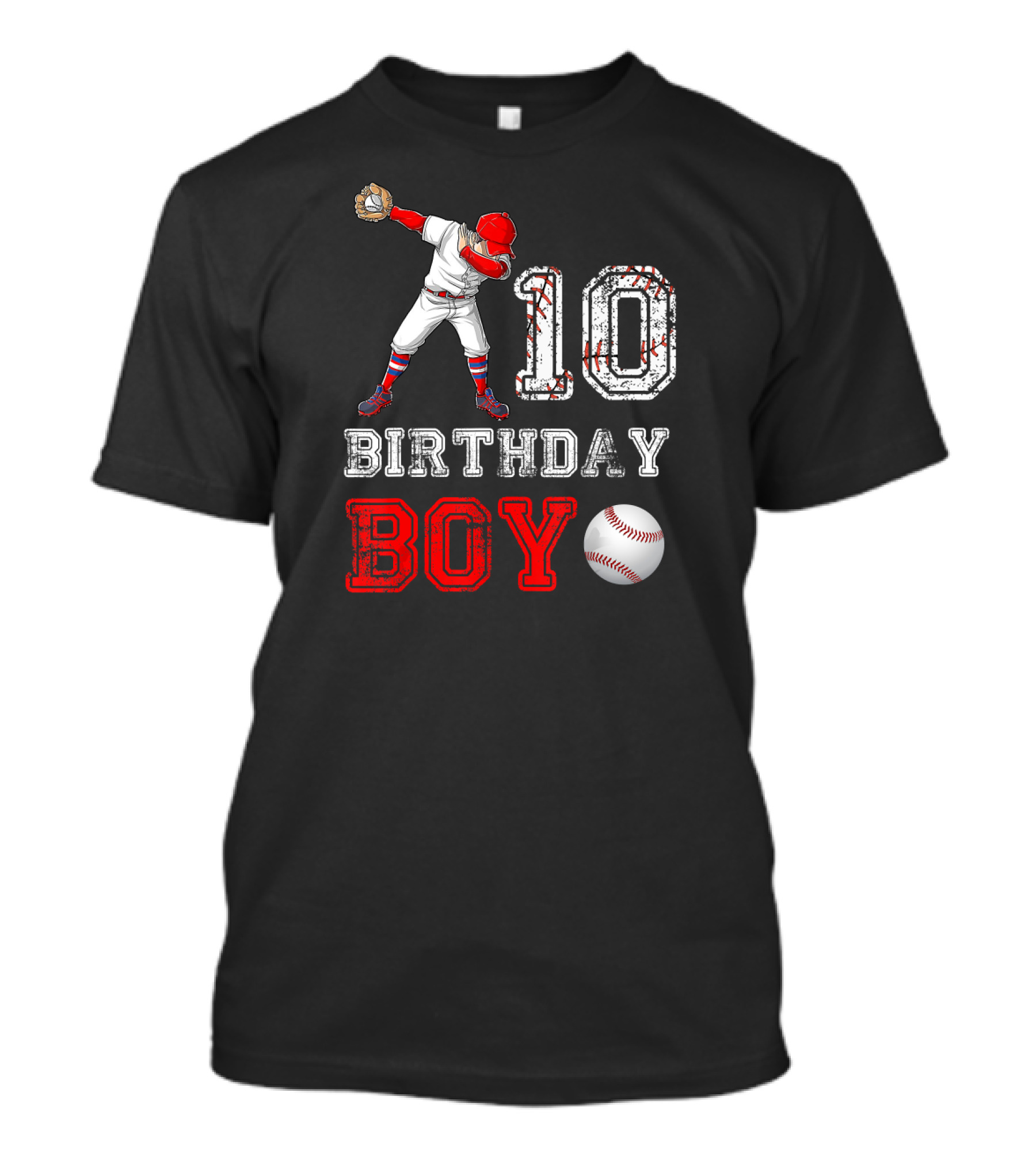 10 Birthday Boy Baseball Player Dabbing With Red Cap And Glove T-Shirt