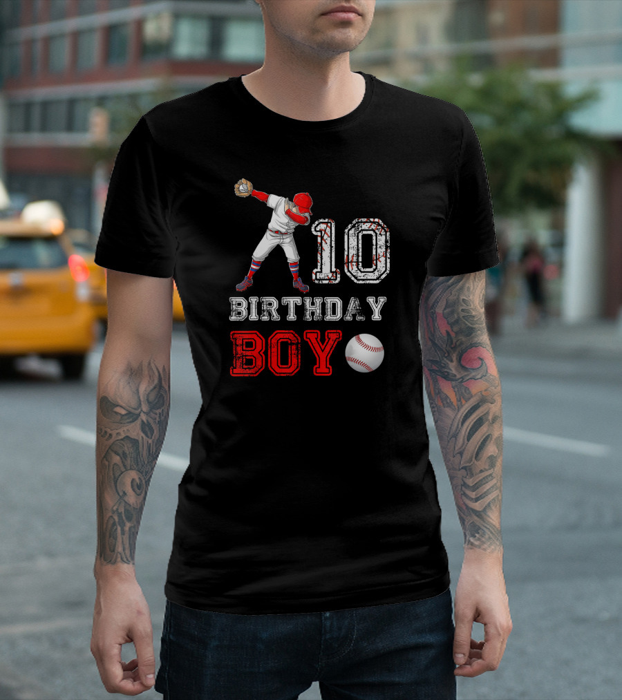 10 Birthday Boy Baseball Player Dabbing With Red Cap And Glove T-Shirt