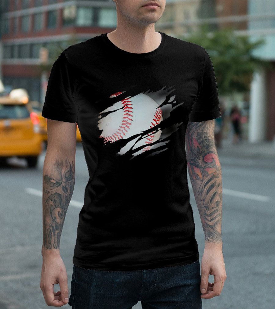 Ripped Baseball Fan Sports Play Graphic球 T-Shirt