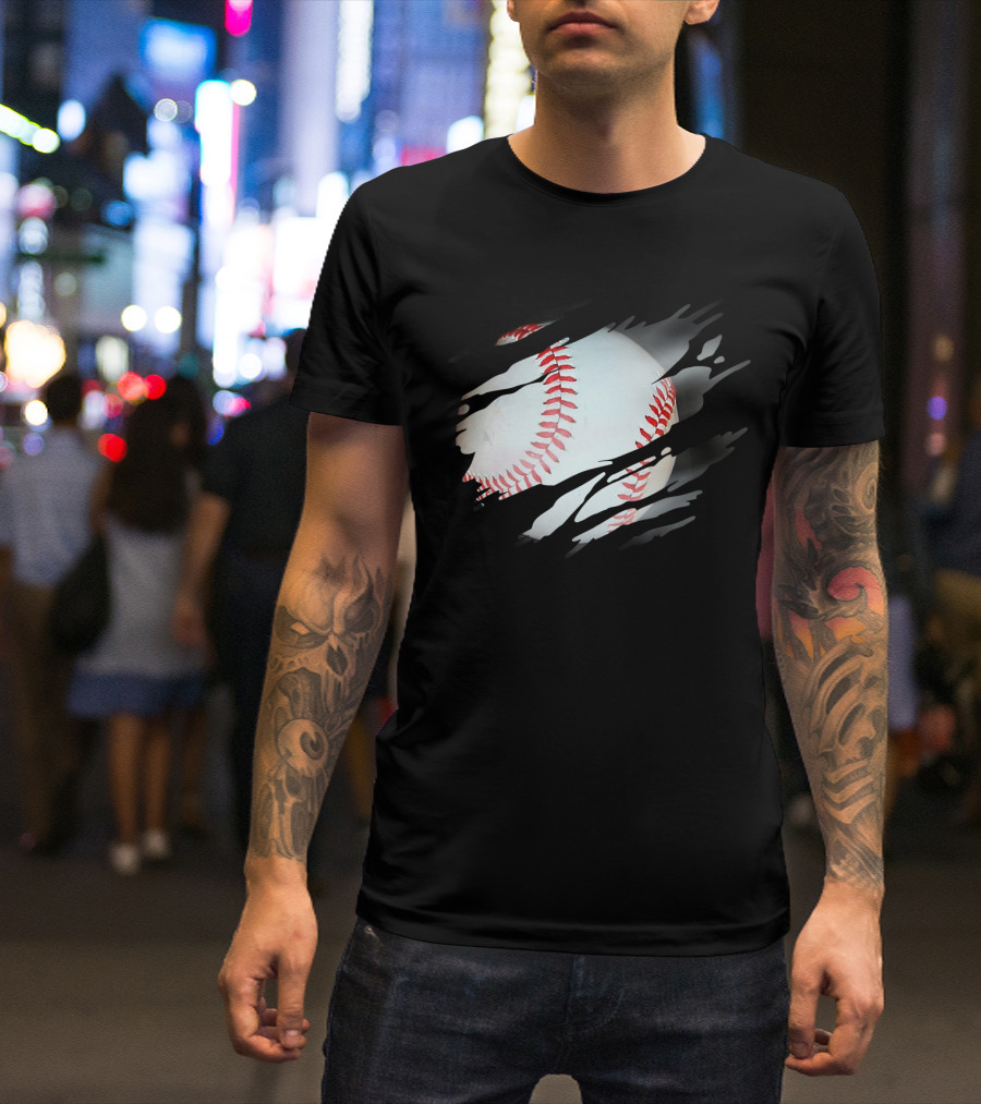 Ripped Baseball Fan Sports Play Graphic球 T-Shirt