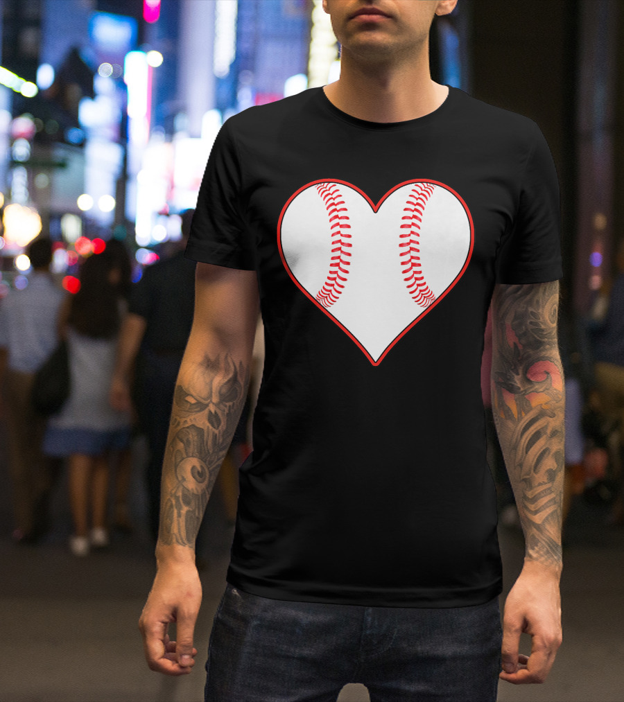 Heart Shaped Baseball Stitching Player Coach Fan T-Shirt