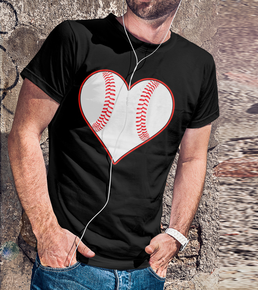 Heart Shaped Baseball Stitching Player Coach Fan T-Shirt