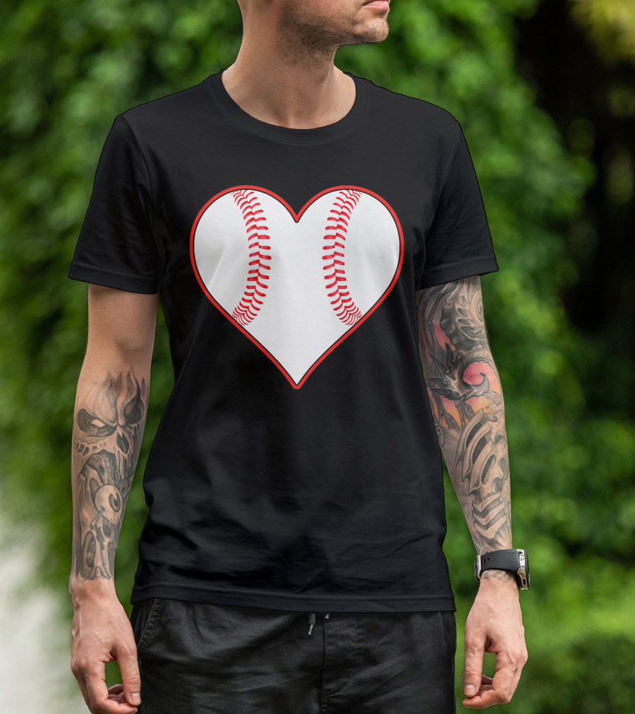 Heart Shaped Baseball Stitching Player Coach Fan T-Shirt