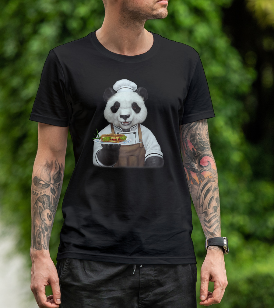 Chef Panda Bear With Animal Face Cooking Dish T-Shirt
