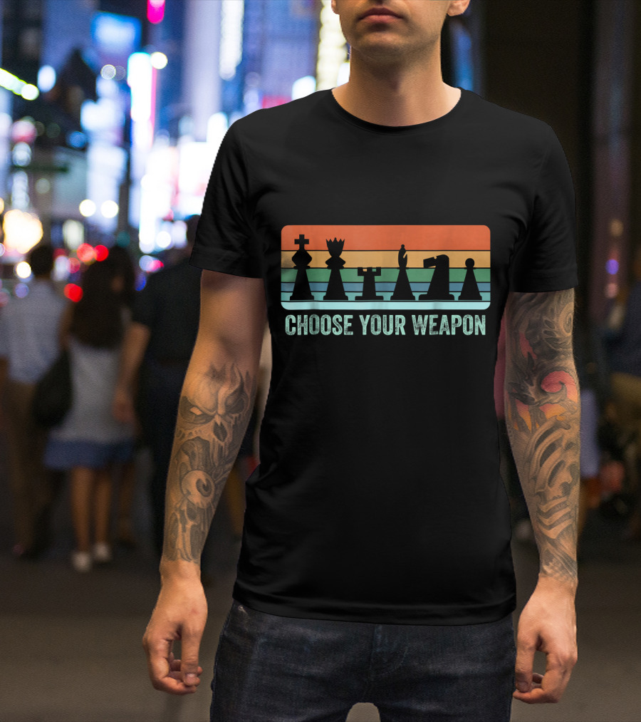 Choose Your Weapon Retro Chess Pieces Vintage Stripes T-Shirt