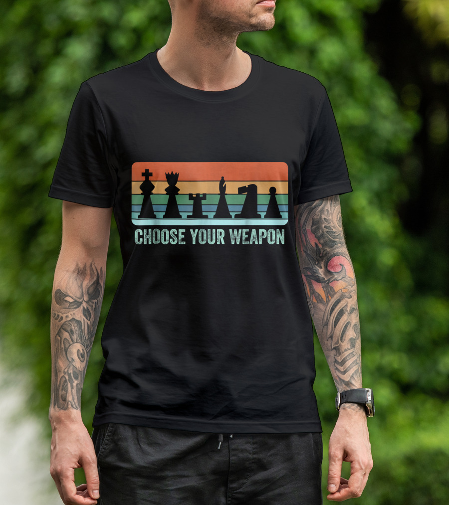 Choose Your Weapon Retro Chess Pieces Vintage Stripes T-Shirt