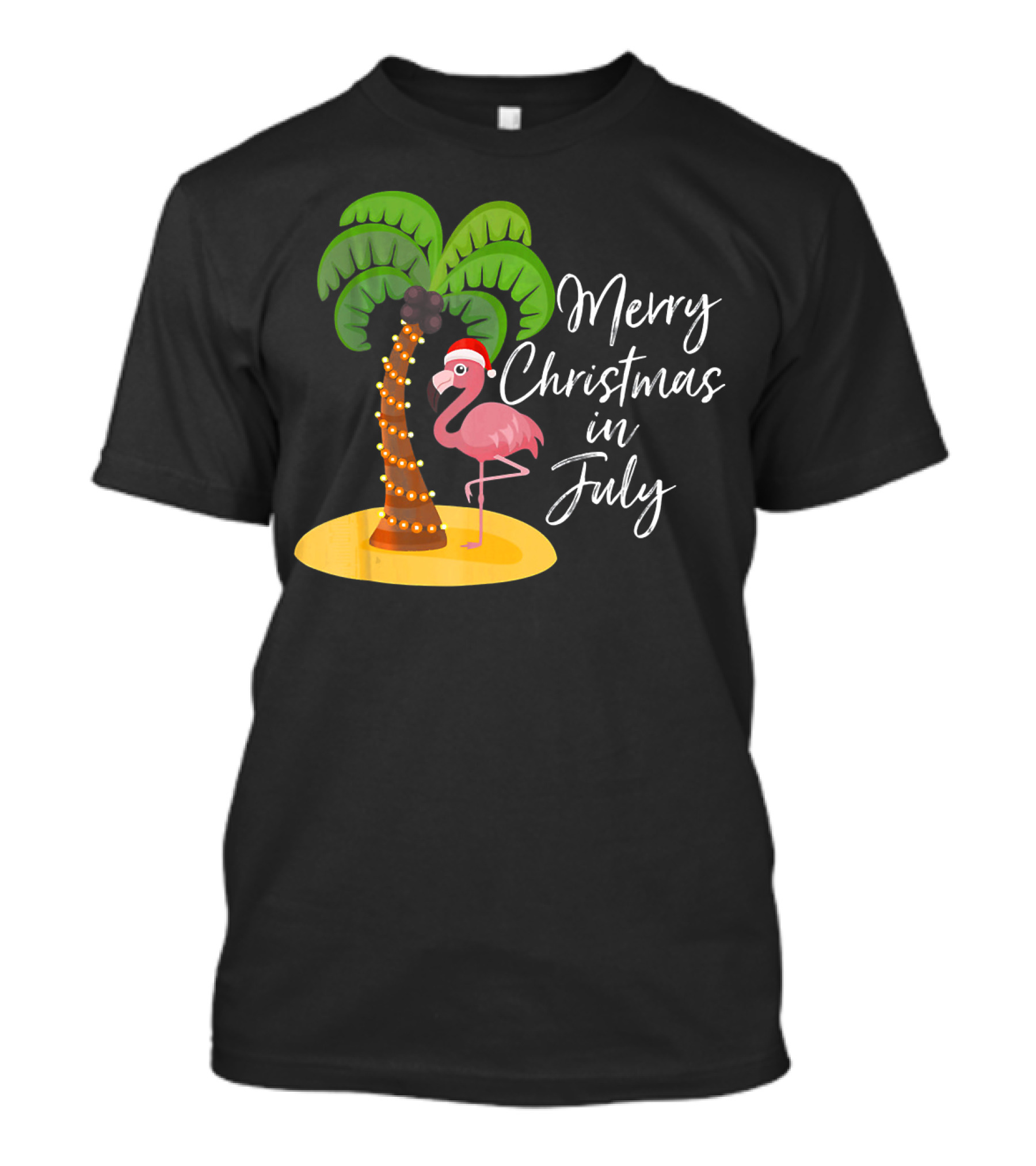 Merry Christmas In July Funny Flamingo With Palm Tree T-Shirt