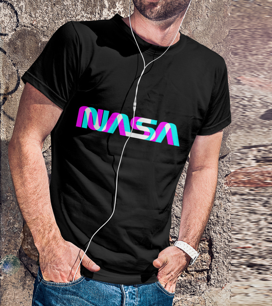 NASA Worm Logo Retro Glitch Effect Space Aero T-Shirt
