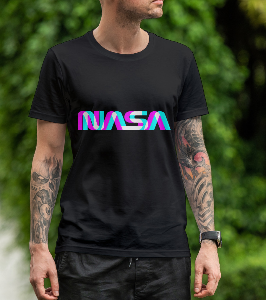 NASA Worm Logo Retro Glitch Effect Space Aero T-Shirt