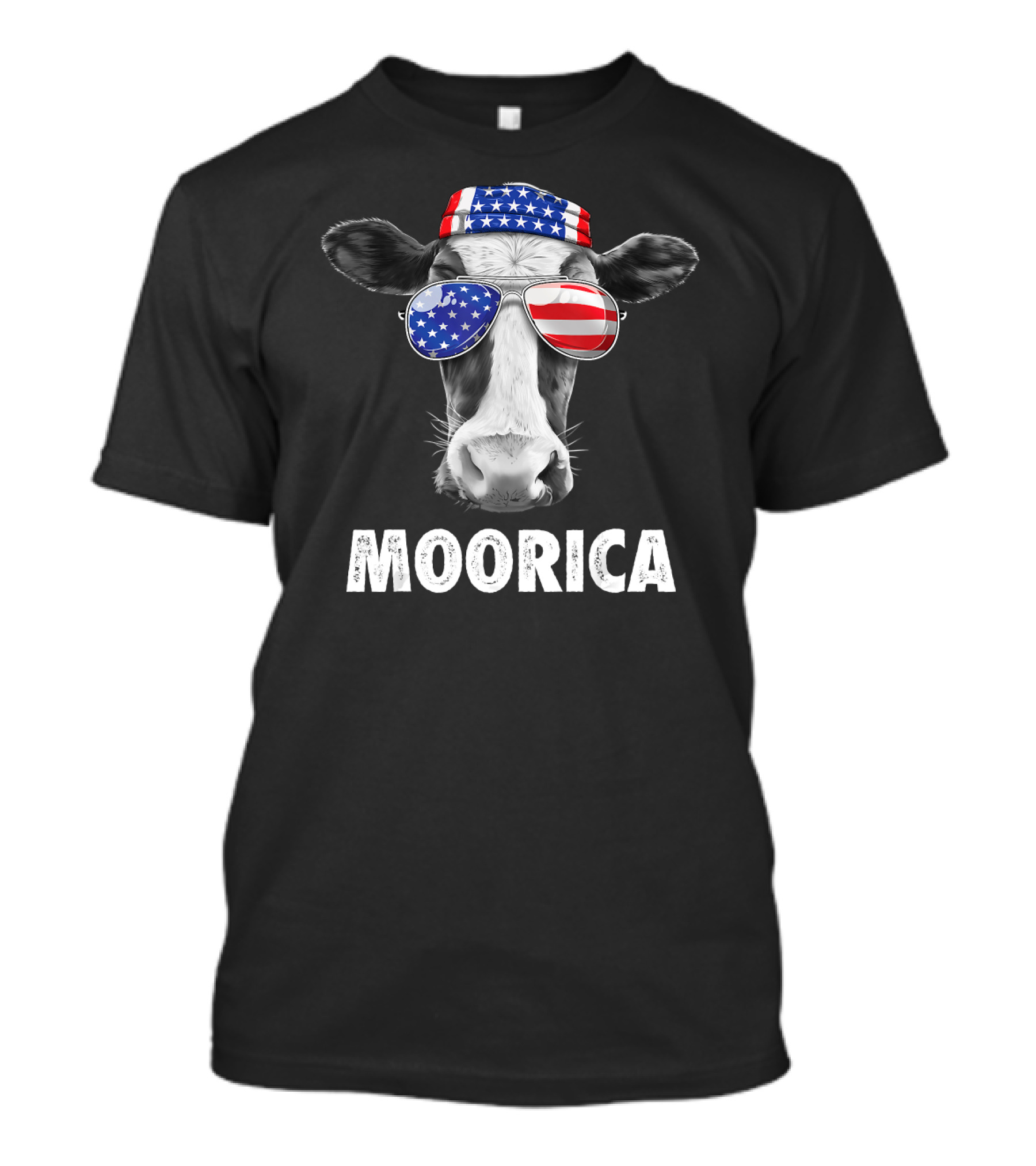 Moorica Cow 4th Of July American Flag Bandana And Sunglasses T-Shirt