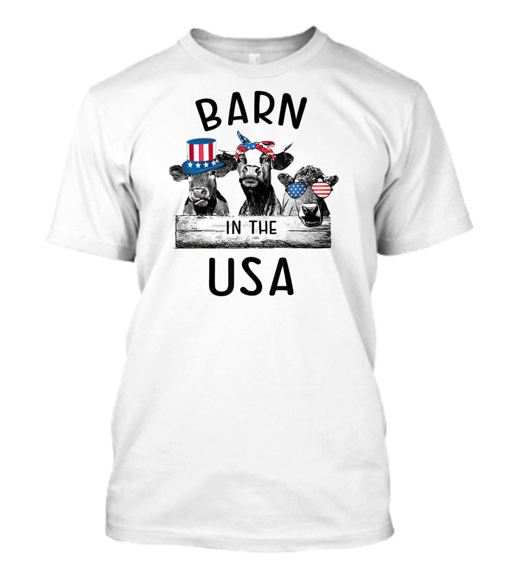Barn In The USA Patriotic Cow Trio With American Accessories T-Shirt