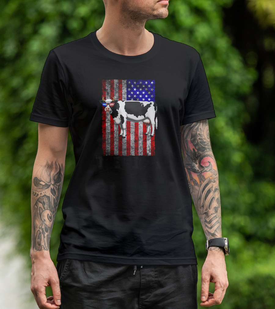 Cow 'Merica 4th Of July Patriotic American Flag Glasses牛 T-Shirt