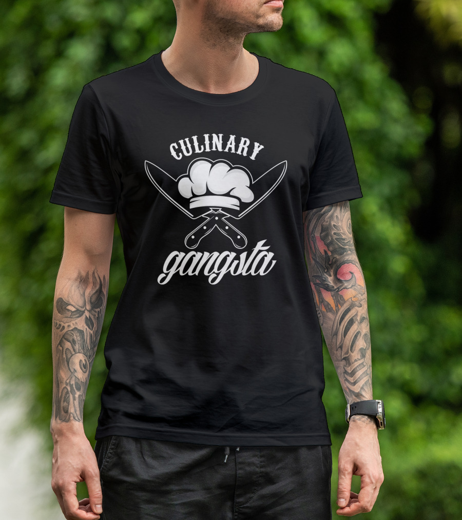 Culinary Gangsta Chef Hat Crossed Knives T-Shirt