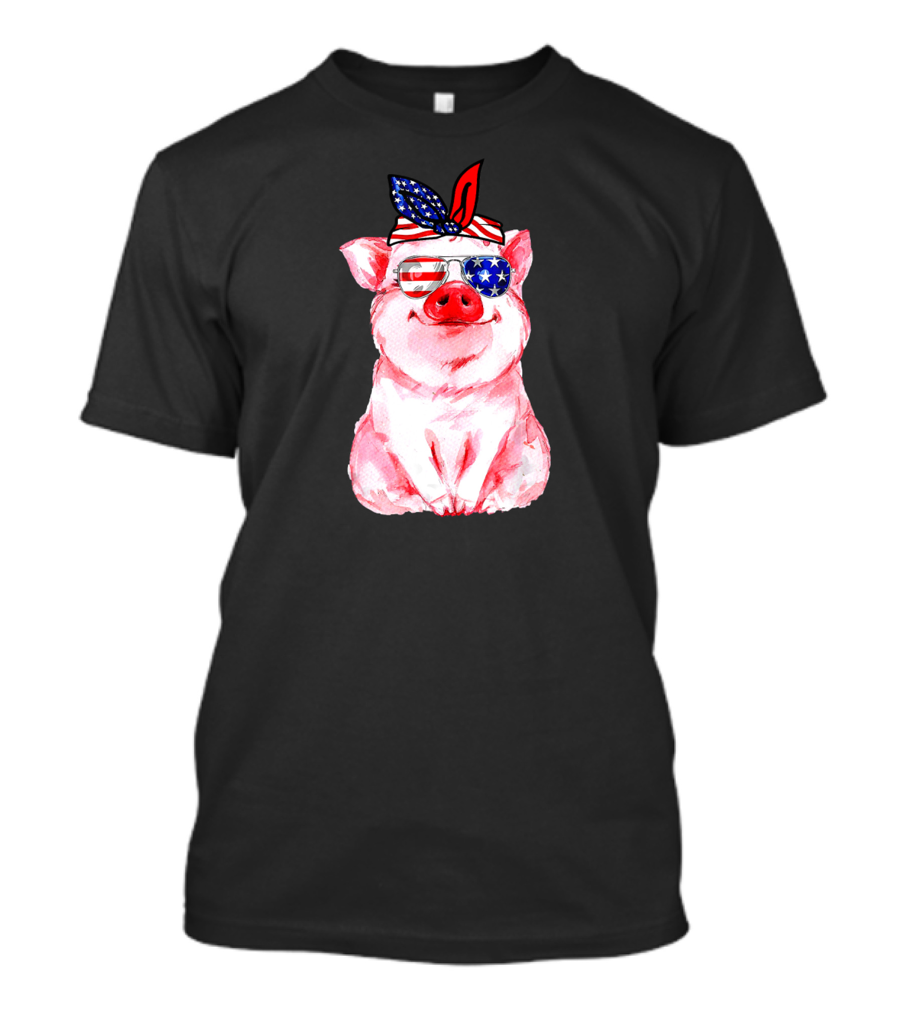 Adorable Patriotic Pig With American Flag Bandana And Sunglasses T-Shirt