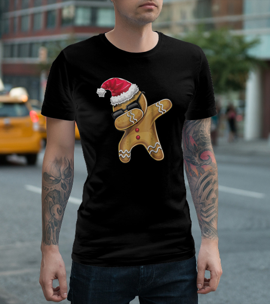 Gingerbread Man Dabbing Santa Christmas Baking T-Shirt