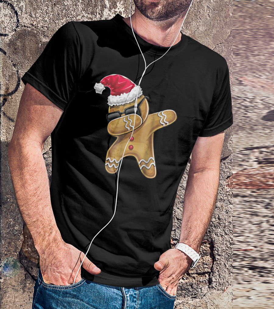 Gingerbread Man Dabbing Santa Christmas Baking T-Shirt