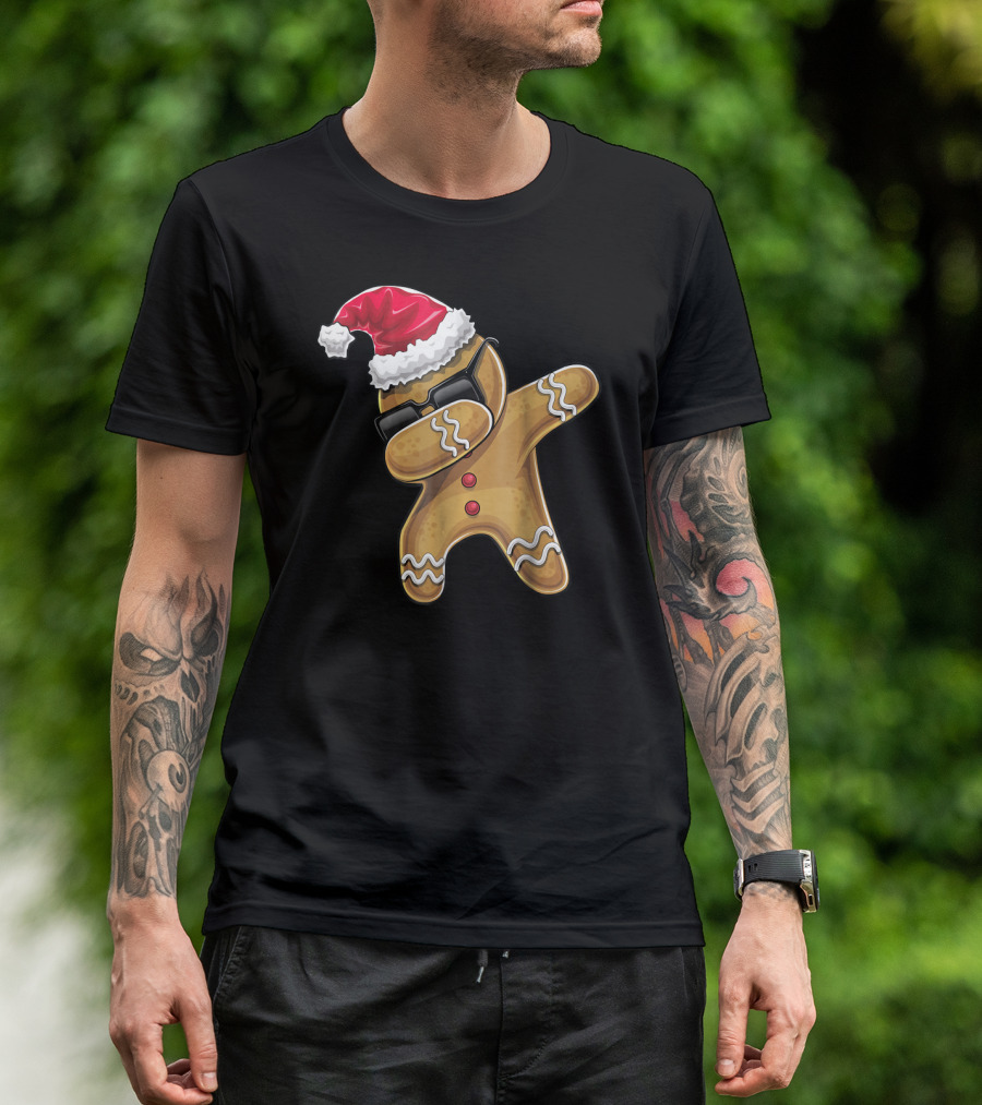 Gingerbread Man Dabbing Santa Christmas Baking T-Shirt