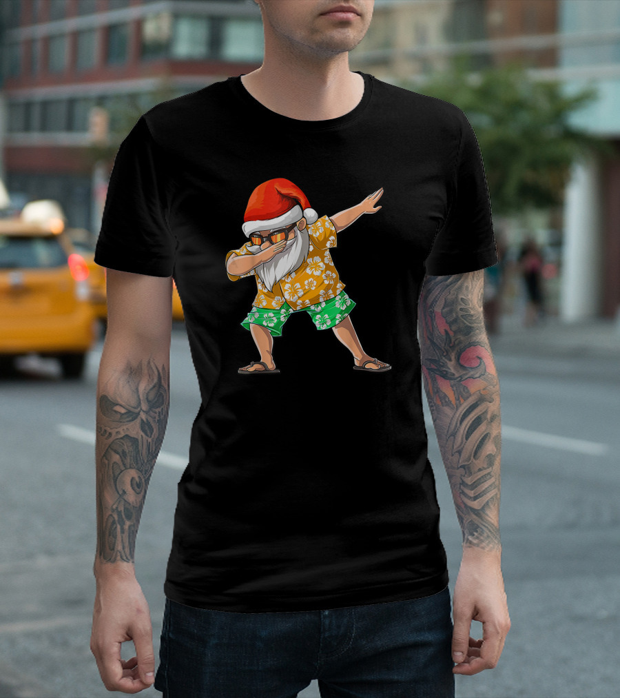 Dabbing Santa Hawaiian Christmas in July Tropical Fun T-Shirt