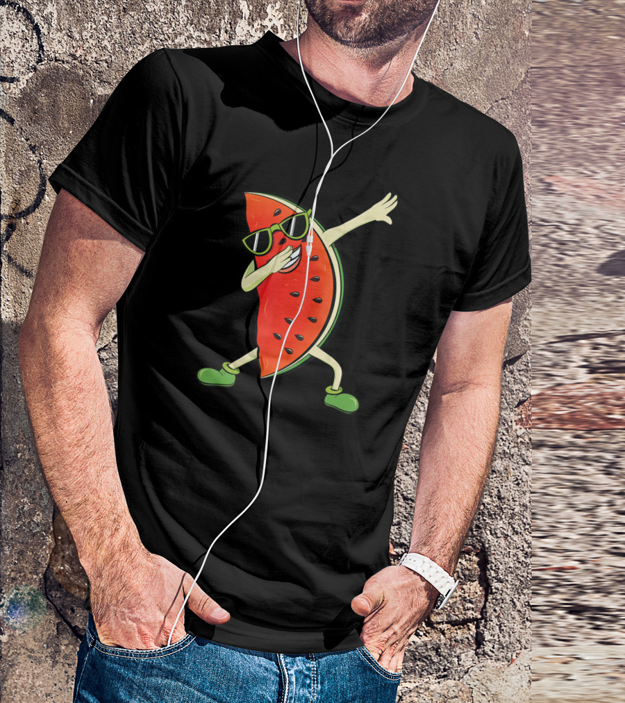 Kawaii Dabbing Watermelon Slice With Sunglasses Summer Melon T-Shirt