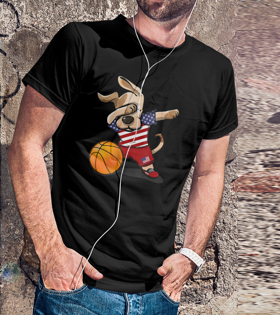 Dog Dabbing American Flag Basketball USA Sports T-Shirt