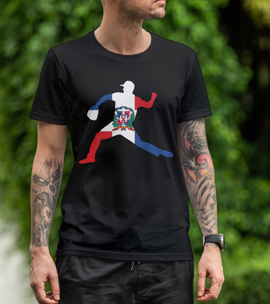 Dominican Republic Flag Baseball Pitcher T-Shirt