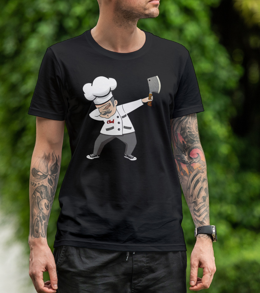 Dabbing Chef With Cleaver Funny Dab Chef Dad T-Shirt