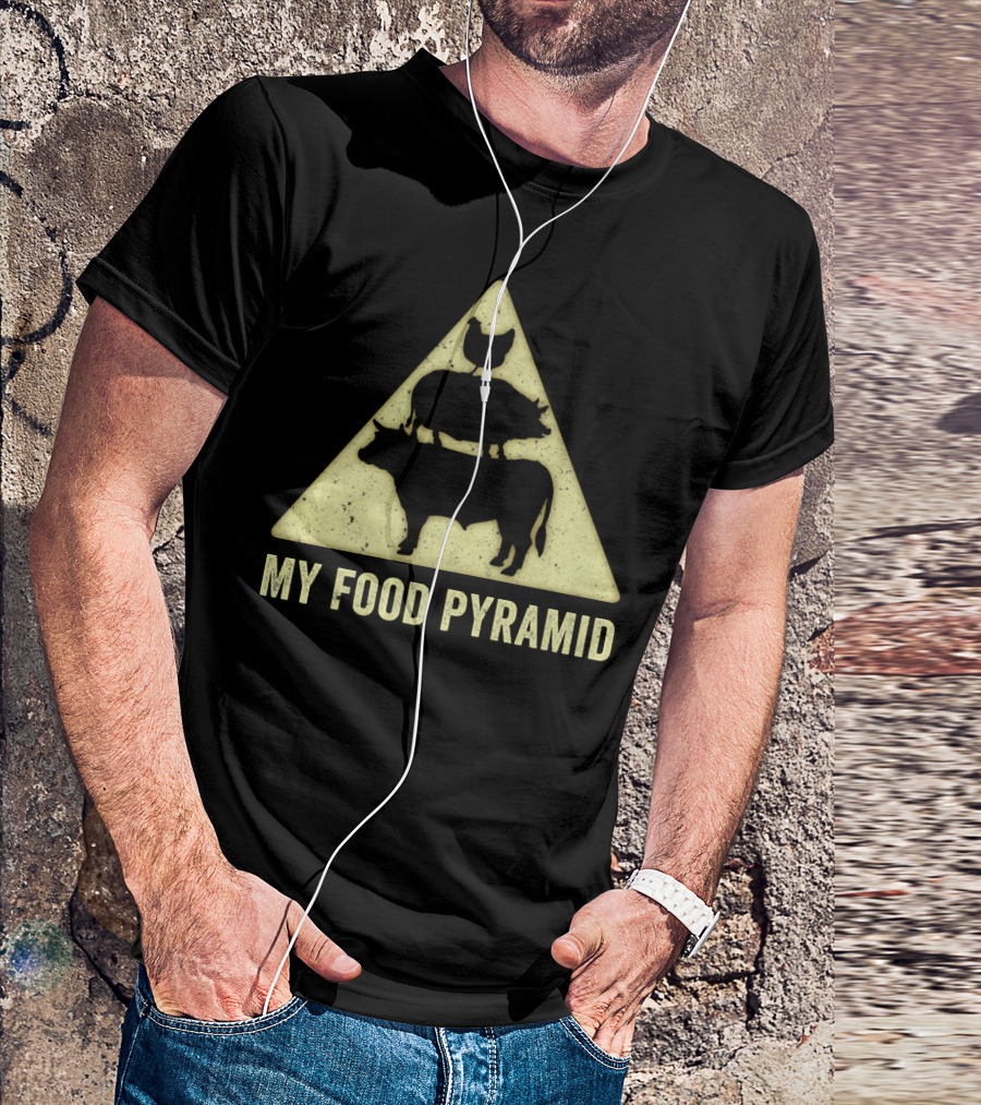 Funny Grilling Barbecue Cooking My Food Pyramid Chicken Pig Cow T-Shirt