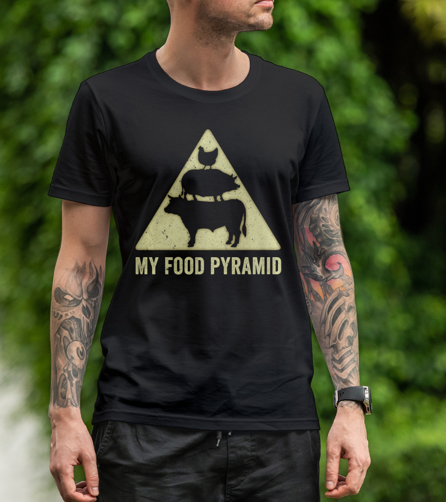 Funny Grilling Barbecue Cooking My Food Pyramid Chicken Pig Cow T-Shirt