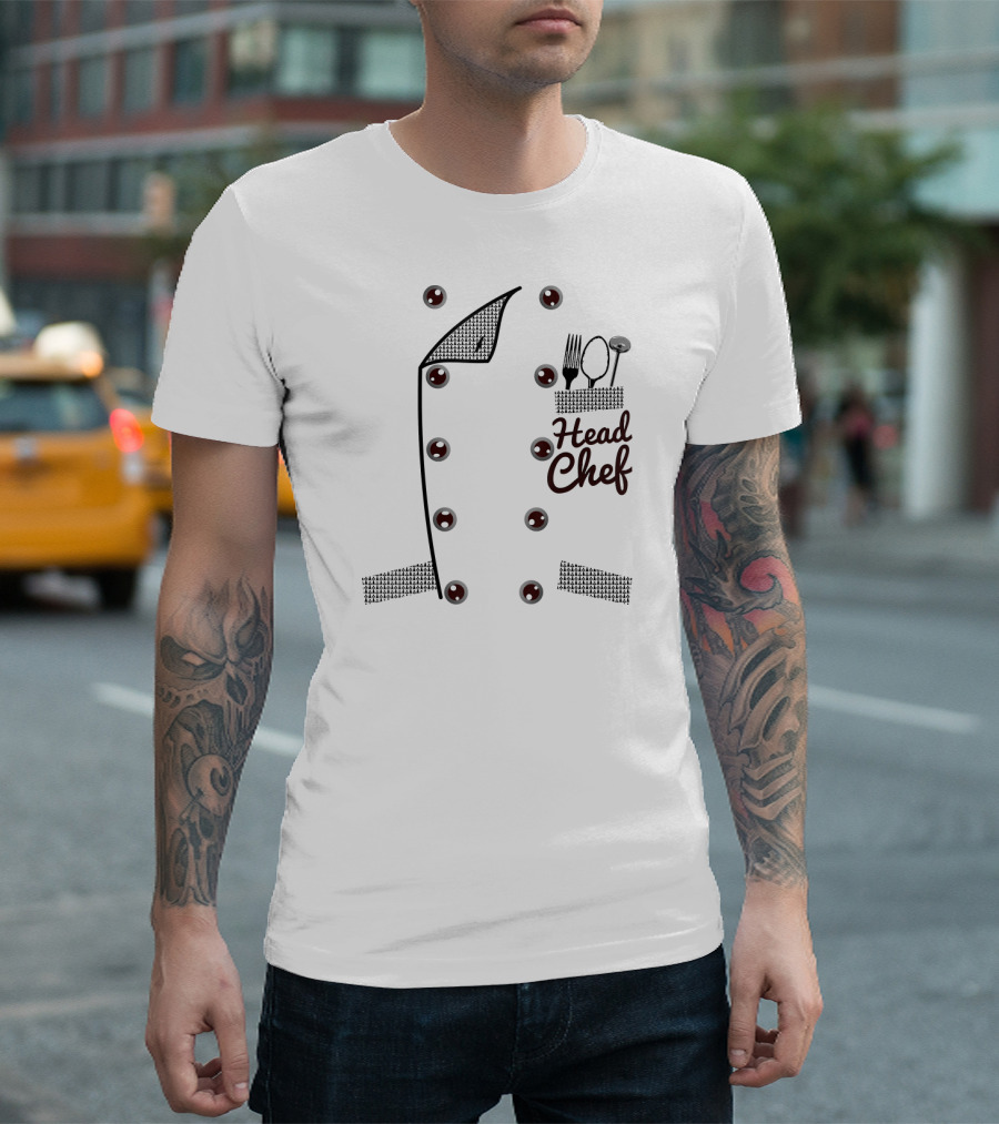 Head Chef Uniform Jacket Funny Faux Co Cooking Utensils Pocket T-Shirt