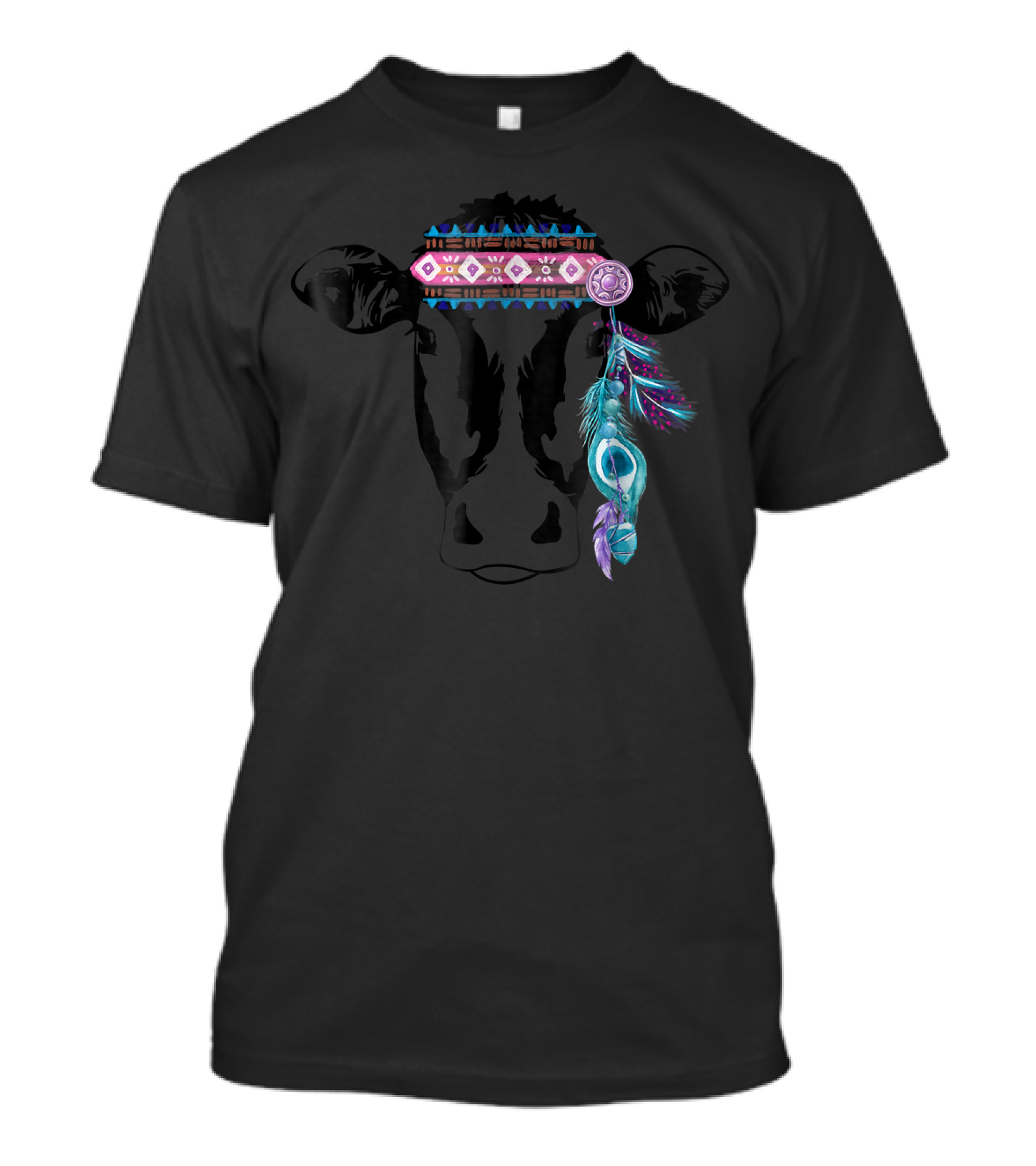 Hippie Cow Headband Dreamcatcher Feather Women's Cow T-Shirt