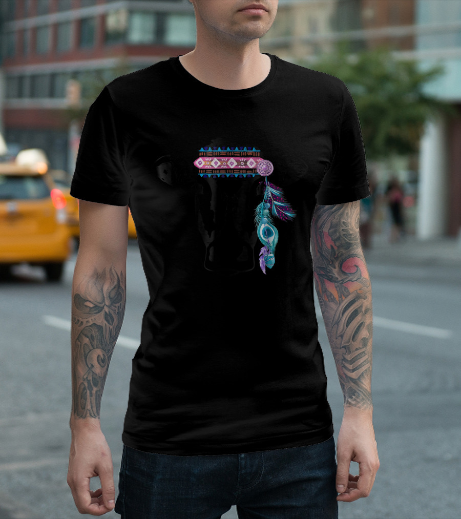 Hippie Cow Headband Dreamcatcher Feather Women's Cow T-Shirt