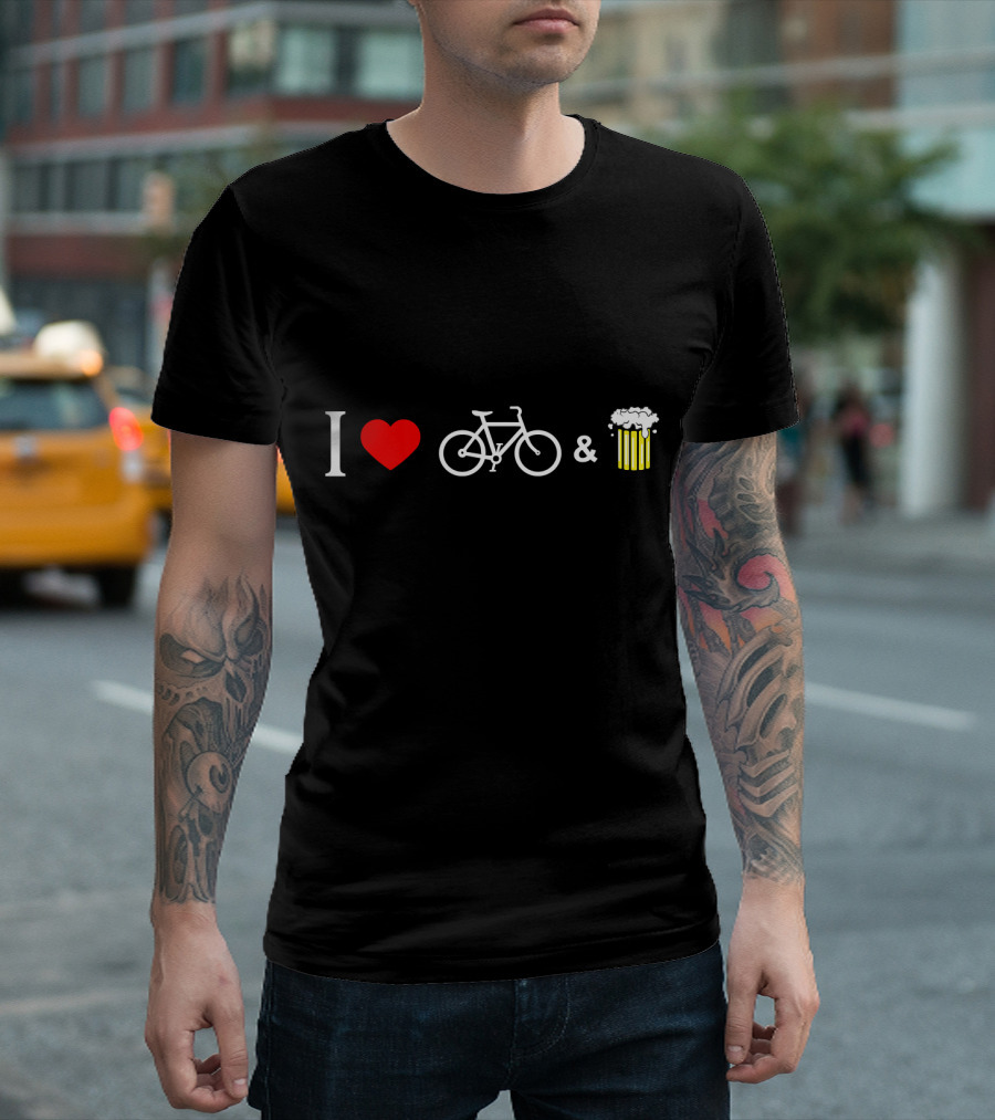 I Love Bikes And Beer Bicycle Heart Symbol Cycli T-Shirt