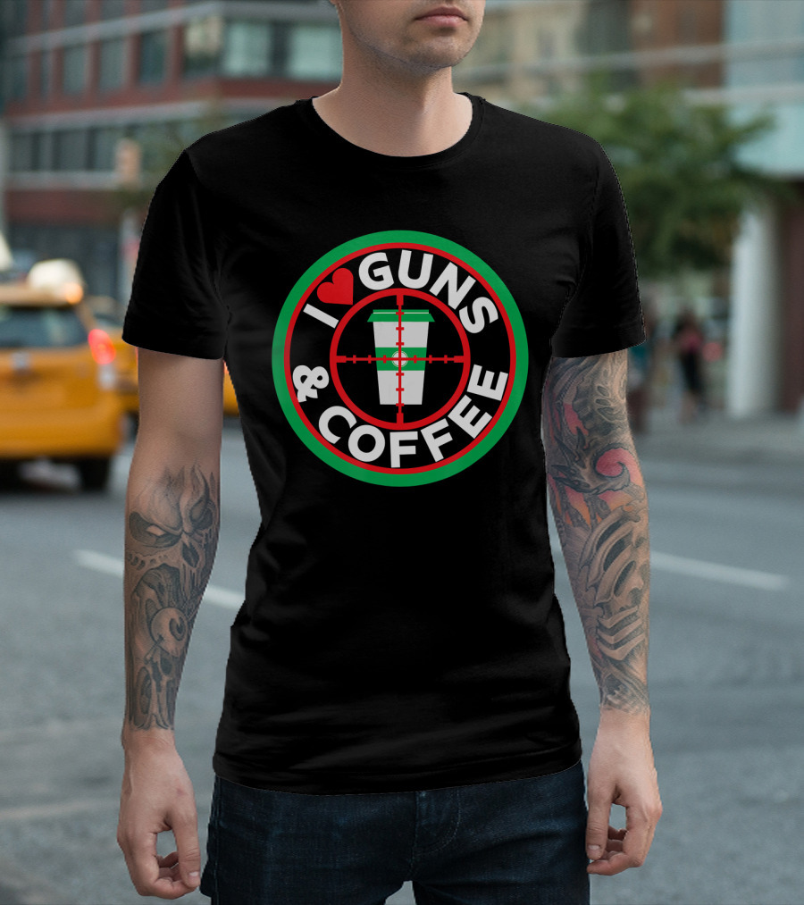 I Love Guns and Coffee Crosshair Cup Target T-Shirt