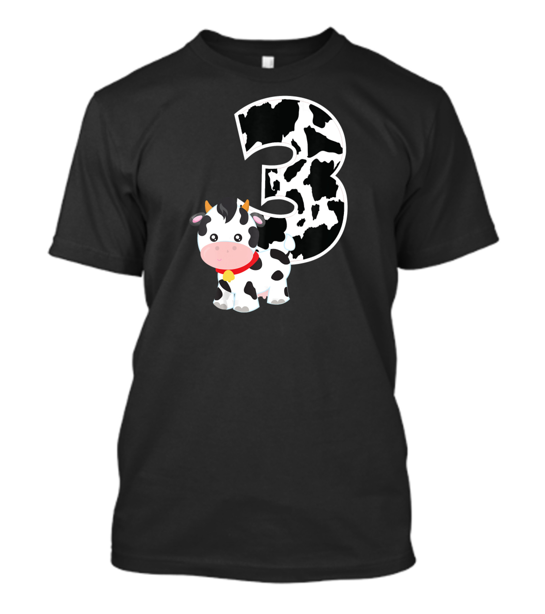 I'm Three Age 3 Cow Farm Theme Birthday Cow And Black And White Cow Print Three T-Shirt