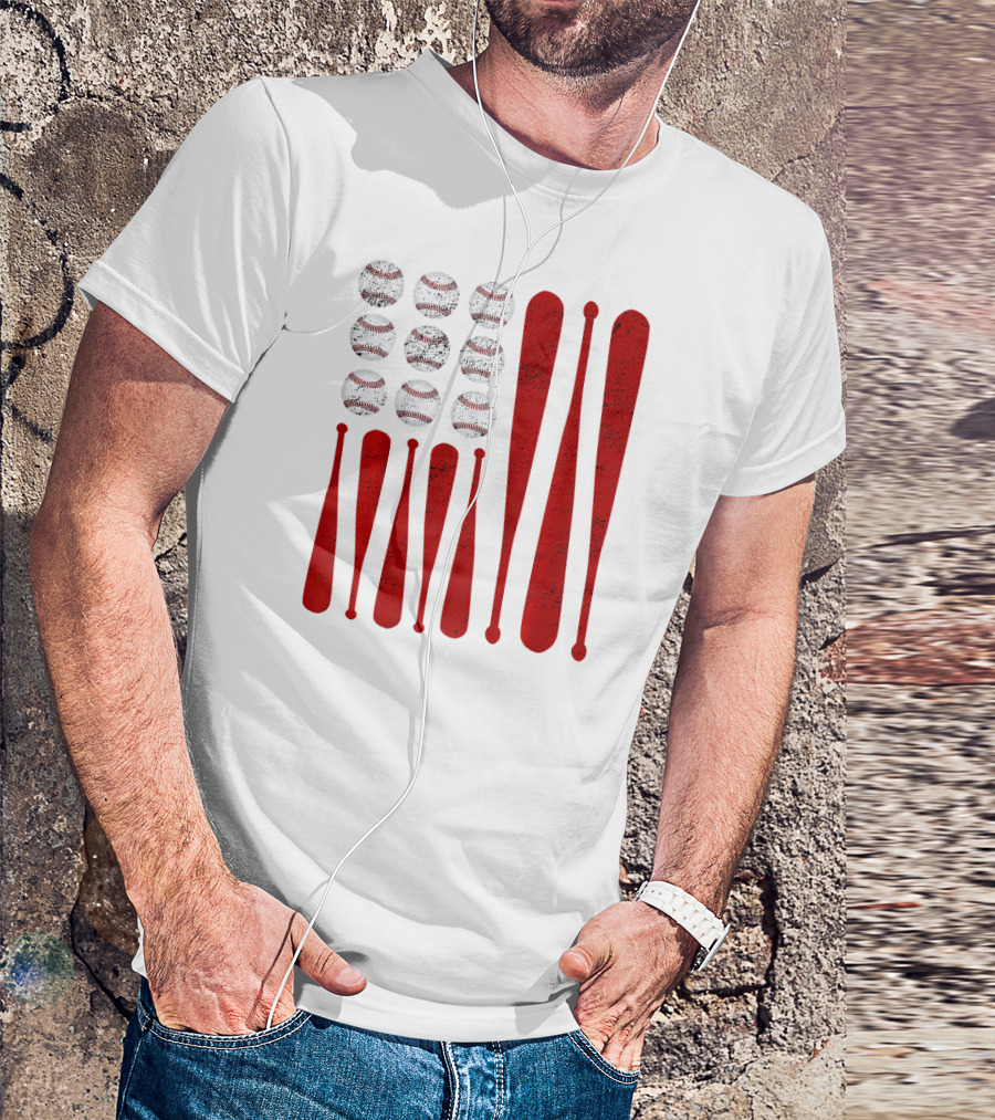 Kids 4th Of July American Flag Baseball Bat T-Shirt